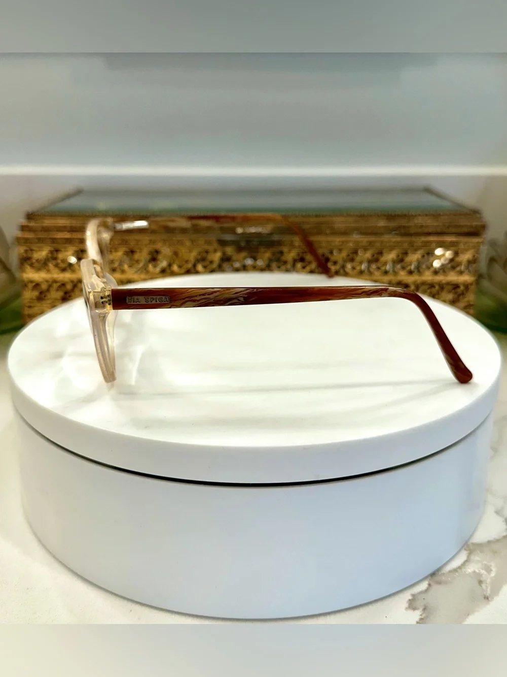 Via Spiga Dulcina Cat-Eye Champagne/Beige Crystal Rx Eyeglass Frames - VGUC
